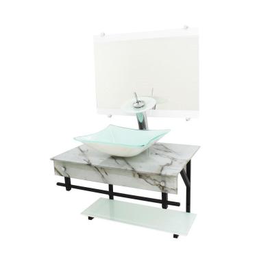 Imagem de Gabinete De Vidro 70Cm Apx Cuba Retangular - Mármore Branco