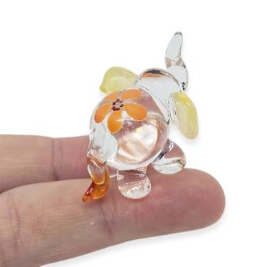 Imagem de ChangThai Design Estatueta pequena de elefante florido amarelo transparente de 3,5 cm - Miniatura de vidro soprado à mão, elefantes, animais selvagens, animais tropicais, bonequinhos decorativos de