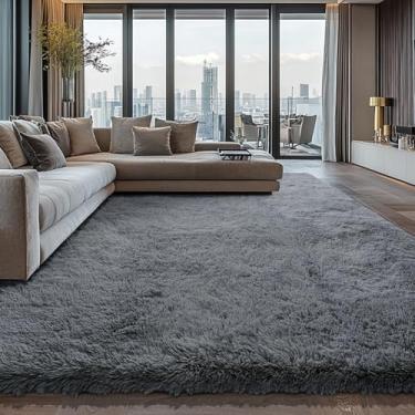 Imagem de Tapetes felpudos para quarto, sala de estar, 15,8 x 23,5 cm, ultramacios, tapetes para dormitório, berçário, para quarto de crianças, decoração de casa, cinza escuro