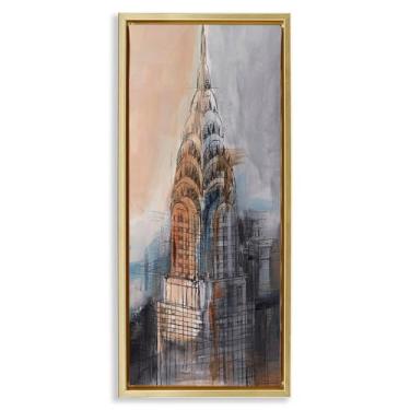 Imagem de Stupell Industries Desenho de arte de parede em tela emoldurada flutuante dourada da torre da cidade por Ethan Harper, 28 x 63 cm