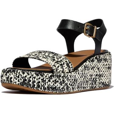 Imagem de FitFlop Sandálias femininas plataformas de tecido com tira no tornozelo, Mistura preta/marfim, 37