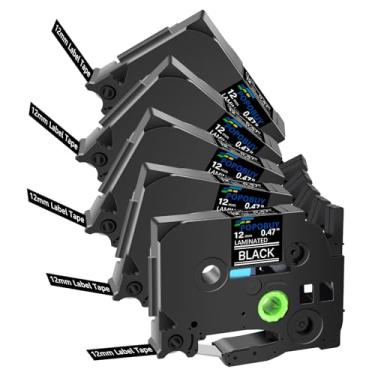 Imagem de POPOBUY Fita branca laminada TZ TZe 12 mm 1,2 cm compatível com Brother P Touch TZ335 TZ-335 TZe-335 TZe335 TZe335 Label Maker para Brother PTD210 PTH110 PTD200 PTD400AD, pacote com 5 branco sobre