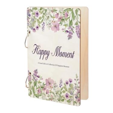 Imagem de SUPERDANT Happy Moment Organizador de cartões de felicitações flores de madeira com folhas soltas para planejamento de livros, álbum de fotos, 2 anéis, capa para fichário, casamento, aniversário,