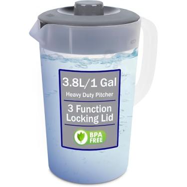 Imagem de Jarra de água com tampa de 1 galão, jarra de plástico transparente com tampas de bico flip-top, jarra de chá gelado para geladeira, freezer/lava-louças, livre de BPA e ftalatos, cinza
