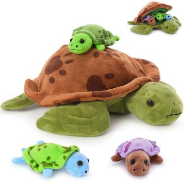 Imagem de Conjunto de bichos de pelúcia Muiteiur Sea Turtle com 3 bebês e crianças de 32 cm