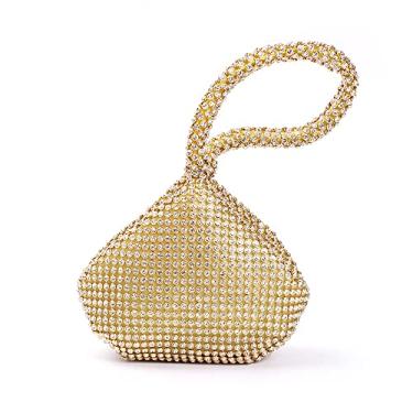 Imagem de Groupcow Bolsa feminina para noite com glitter, strass, triângulo, festa, formatura, casamento, Dourado, 6.9"