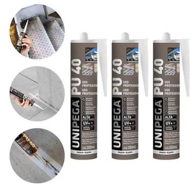 Imagem de Kit 3 Cola Selante PU40 Poliuretano Branco 400g Profissional Adesivo V