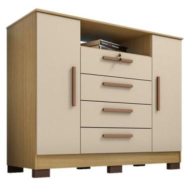 Imagem de Comoda Rack 2P 4G Madri 121 cm Carvalho Am Off White INCP - Milani Sto