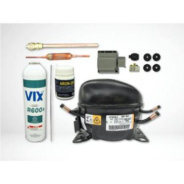 Imagem de Motor compressor 1/5 r600a embraco em2p70clp 220v + kit instalação - 1