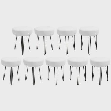 Imagem de Kit 09 Banquetas Puff Jullia Luxo 55cm Industrial Ferro Preto Corino Branco - Ahz Móveis