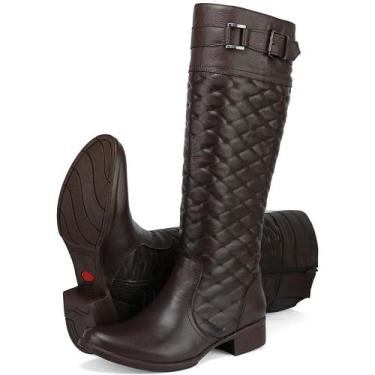 Imagem de Bota Feminina Montaria Cano Alto Matelasse Couro - Cla Clê, Marrom, 37