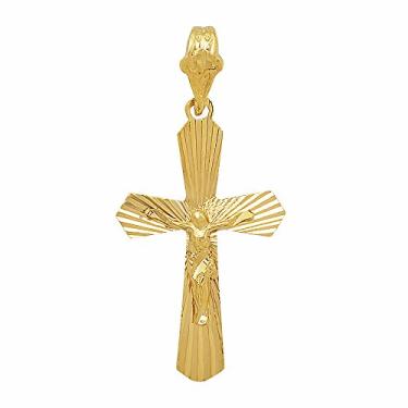 Imagem de The Bling Factory Pingente grande de crucifixo de paixão ressuscitada banhado a ouro 14k de 25 mm x 40 mm,, Latão, Sem Pedra Preciosa