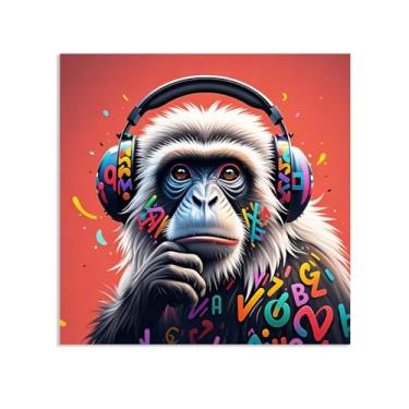 Imagem de SDYJ6GSW Arte de parede com impressão em tela de grafite Monkey Street, imagens legais de DJ chimpanzé, arte de Banksy arte em tela animal para adolescentes meninos quarto sala de estar decoração de