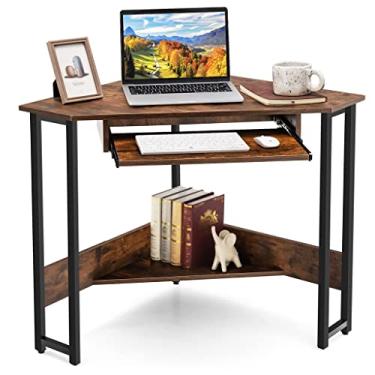 Imagem de P9IDEDFH Mesa triangular para computador, mesa de estudo, escritório doméstico com bandeja de teclado (D 101 x 72 x 76 cm)