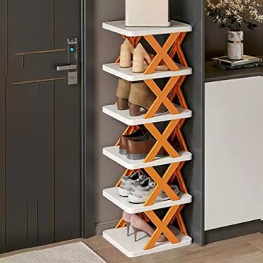 Imagem de Sapateira estreita de 6 camadas, caixa de entupimento pequeno suporte vertical para sapatos, entrada DIY que economiza espaço, armário, entrada, fácil de montar, armazenamento permanente de poeira