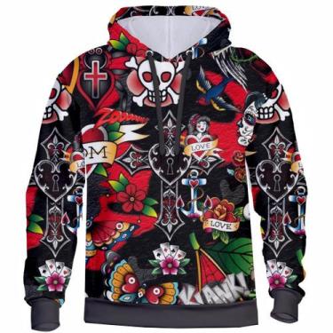 Imagem de Moletom Masculino Feminino Love Tatoo 3D Blusa De Frio Casaco Com Capu
