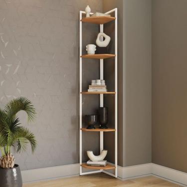 Imagem de Estante para Livros Annecy 5 Prateleiras Canela/Branco Brilho - Kappesberg