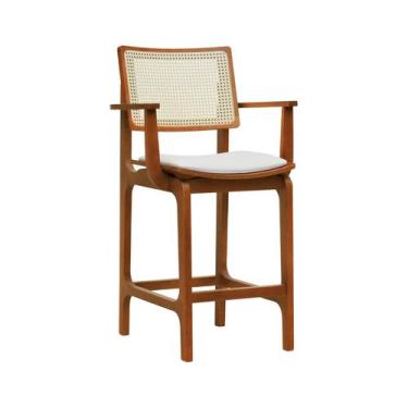 Imagem de Banqueta Alta Bistrô Gus com Braços Madeira Maciça Encosto Telinha Ass