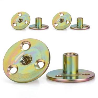 Imagem de 20 peças porcas em T de base redonda de aço carbono 5/40.6 cm-18, porcas de rosca fêmea de inserção de flange resistente para ferragens de móveis, marcenaria e projetos de bricolage