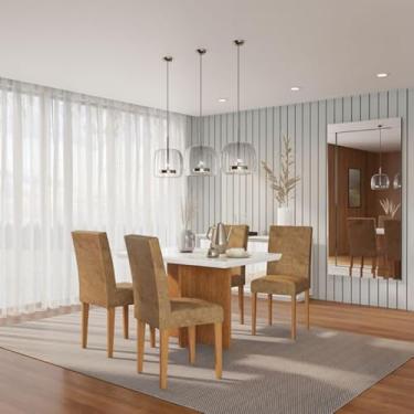 Imagem de Conjunto de Mesa de Jantar Atlanta I com Tampo de Vidro Off White e 4 Cadeiras Grécia Suede Chocolate
