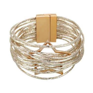 Imagem de LUREME Pulseira Punk Star - Bracelete de poliuretano multicamadas dourado/marrom para mulheres, joia vintage ousada de banda larga (bl003611), Standard, Poliuretano, Sem Pedra Preciosa