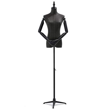 Imagem de CUTPOIY Manequim feminino corpo corpo corpo forma forma com base de metal preto e braços para exibição de roupas vestido costura manequim interessante (tripé base suporte médio)