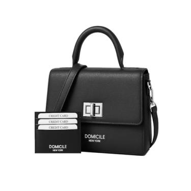 Imagem de Domicile New York Bolsa com alça superior para mulheres, bolsa tiracolo para mulheres, bolsa de mão em couro verdadeiro. Conjunto de 2 peças, Preto, prata, Small