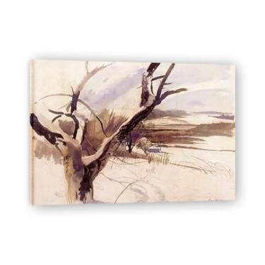 Imagem de Winter Farm Scene Andrew Wyeth Impressão em tela - Arte de realismo americano, pintura em aquarela e têmpera de ovo para decoração de casa 20 x 28 cm