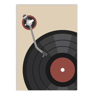 Imagem de Placa Decorativa Musica Tocador De Discos Vinil Ilustração Bege Quarto Sala Decoração Poster
