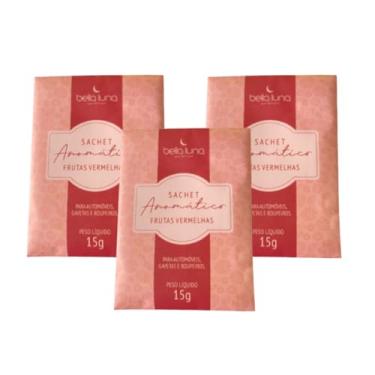 Imagem de Kit 3 Sachês Aromáticos Bella Luna Frutas Vermelhas 15g Perfume Roupas Gavetas Armários Ambientes Pequenos Delicado