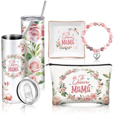 Imagem de Skylety Conjunto de 5 peças para presente de Dia das Mães Mexicano da Daughter Son Te Quiero Mama 590 ml Tumbler Bracelet Jewelry Dish Cosmetic Bag Caixa de Presente para Mãe Hispânica Espanhola Natal
