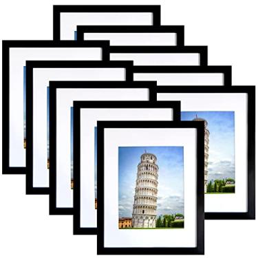 Imagem de SESEAT Conjunto de 10 porta-retratos 20 x 25 cm, exiba imagens 13 x 17 com tapete ou impressões de 20 x 25 cm sem tapete, suporte de parede ou mesa, preto