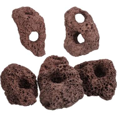 Imagem de DOITOOL Enfeites de paisagem de aquário vulcânico, 6 peças de pedras vulcânicas decorativas, decorações de aquário Ish Tank Refúgios para Peixes Camarões Betta Ornamentos de paisagem