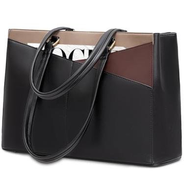 Imagem de Bolsa feminina para notebook LOVEVOOK, bolsa de ombro para notebook de 15,6 polegadas, preto/café/marrom claro