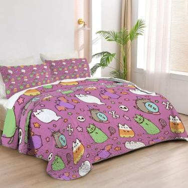 Imagem de Allenjoy Jogo de cama king size de gato gordinho fofo com sensação cômica, tecido lavável com 2 fronhas SC00136-007