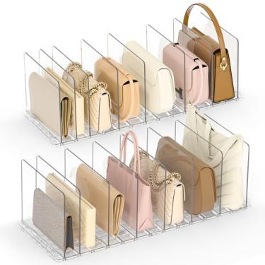 Imagem de SortNStore Organizador de bolsa para armário: divisórias de prateleira ajustáveis para armazenamento de bolsa de mão de acrílico - organizadores de armário de plástico e armazenamento para embreagens