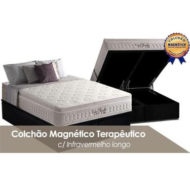 Imagem de Kit Cama Box Baú King Colchão Magnético Ortopédico Euro Pillow Suede Nude E Black Anjos