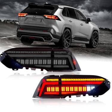 Imagem de ATDK GROUP Conjunto de luzes traseiras LED fumê para TOYOTA RAV4 2019 2020 2021 Conjunto de lâmpadas traseiras com luzes traseiras indicadoras sequenciais DRL de animação (1 par) Plug and Play