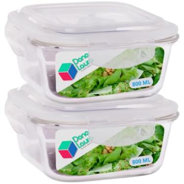 Imagem de Kit 2 Potes de Vidro Hermético 800ML Quadrado Cor Sortida Marmitas Dona Laura