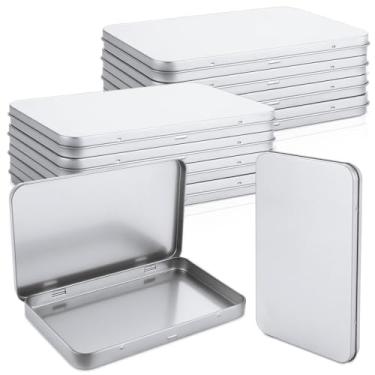Imagem de Caixa de lata retangular de metal articulada com tampa 10 x 10 cm x 1,5 cm, caixa de lata vazia de metal com tampas, recipientes de armazenamento portátil para armazenamento doméstico, caneta de
