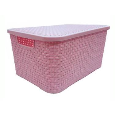 Imagem de Caixa Organizadora Rattan Baby Rosa 7 Litros C/ Tampa Empilhável Roupa