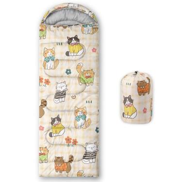 Imagem de Smell Sunshine Saco de dormir infantil para meninos e meninas, estampa de gato de desenho animado, leve, quente, portátil, uso interno, impermeável, resistente ao clima frio, saco de dormir para