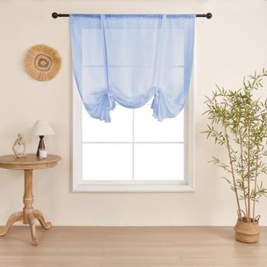 Imagem de SIMPVALE 1 cortina de persiana romana, azul 140 x 140 cm, cortinas transparentes internas com bolso de haste, cortina de voile translúcida para sala de estar, quarto, varanda, cozinha, banheiro