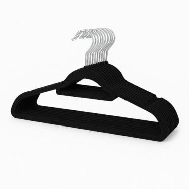Imagem de Kit 10 Cabide Infantil de Veludo Antideslizante Slim Ultrafino para Roupa Calça Camiseta de Bebe (Preto)