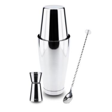 Imagem de Kit Coqueteleira Boston Dosador e Colher Bailarina Aço inox - Weck