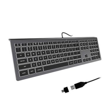 Imagem de B.FRIENDIT Teclado USB com fio retroiluminado, confortável, silencioso, teclas planas de chocolate/tesoura, durável ultrafino para MacBook Pro/Air, iMac, Mac mini, laptop - preto e cinza