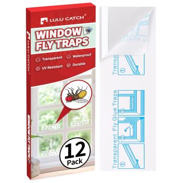 Imagem de LULUCATCH Armadilhas para moscas de janela, pacote com 12 armadilhas para moscas de frutas para ambientes internos, armadilhas pegajosas para mosquitos, armadilhas para insetos voadores não tóxicas