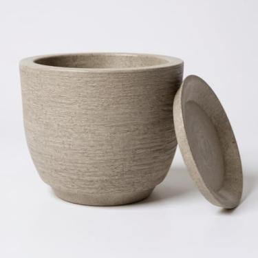 Imagem de vaso cone decorativo para plantas e flores 40x35 em polietileno jateado com prato coletor 30 litros (Cinza)