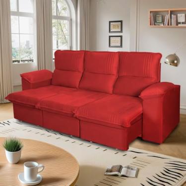 Imagem de Sofá Retrátil Reclinável America 2.30m Suede Vermelho - King House