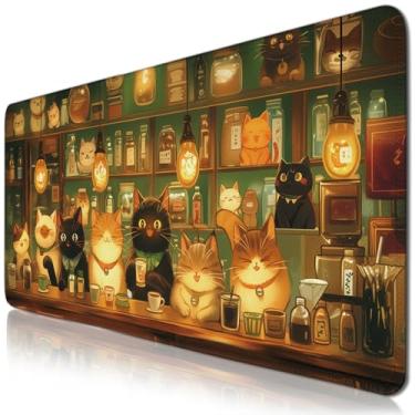 Imagem de Mouse pad grande para jogos de gato, mousepad com bordas costuradas com base antiderrapante, tapete de acessórios de mesa, presente para mulheres e homens amantes de gatos, tapete de mouse para